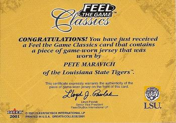 2001 Fleer Greats of the Game - Feel The Game Classics #NNO Pete Maravich Back