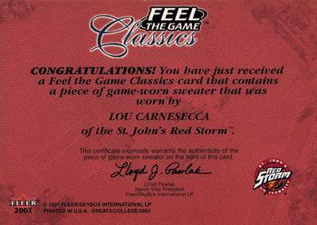2001 Fleer Greats of the Game - Feel The Game Classics #NNO Lou Carnesecca Back