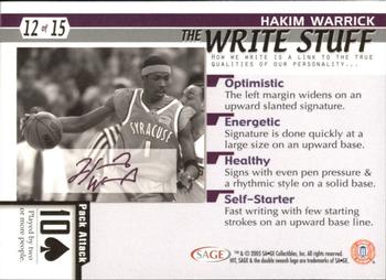 2005 SAGE HIT - the Write Stuff #12 Hakim Warrick Back