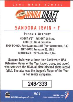 2005 Rittenhouse WNBA - Rookies #RC3 Sandora Irvin Back