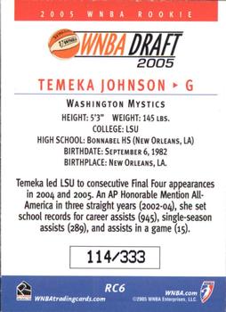 2005 Rittenhouse WNBA - Rookies #RC6 Temeka Johnson Back