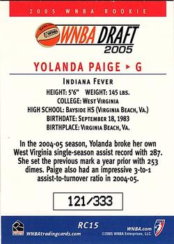 2005 Rittenhouse WNBA - Rookies #RC15 Yolanda Paige Back