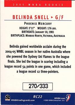 2005 Rittenhouse WNBA - Rookies #RC22 Belinda Snell Back