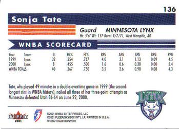 2001 Fleer Tradition WNBA #136 Sonja Tate Back