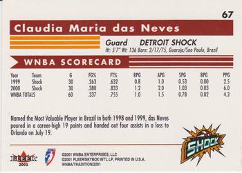2001 Fleer Tradition WNBA #67 Claudia Maria das Neves Back