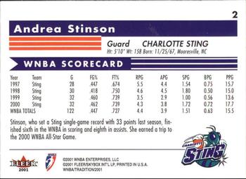 2001 Fleer Tradition WNBA #2 Andrea Stinson Back
