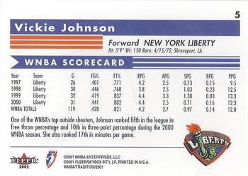 2001 Fleer Tradition WNBA #5 Vickie Johnson Back