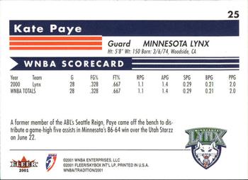 2001 Fleer Tradition WNBA #25 Kate Paye Back