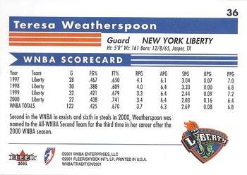 2001 Fleer Tradition WNBA #36 Teresa Weatherspoon Back