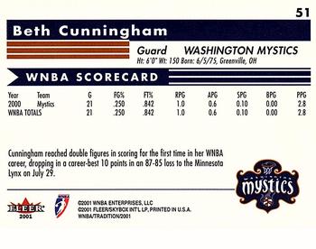 2001 Fleer Tradition WNBA #51 Beth Cunningham Back