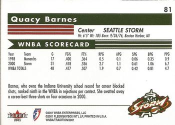 2001 Fleer Tradition WNBA #81 Quacy Barnes Back