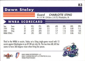 2001 Fleer Tradition WNBA #83 Dawn Staley Back