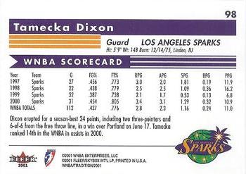 2001 Fleer Tradition WNBA #98 Tamecka Dixon Back