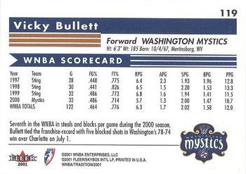 2001 Fleer Tradition WNBA #119 Vicky Bullett Back