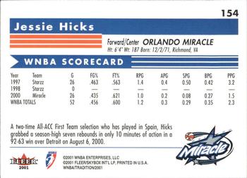 2001 Fleer Tradition WNBA #154 Jessie Hicks Back