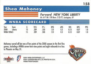 2001 Fleer Tradition WNBA #158 Shea Mahoney Back