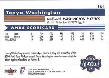 2001 Fleer Tradition WNBA #161 Tonya Washington Back