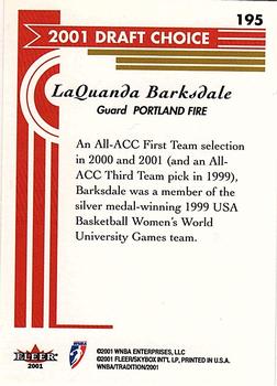 2001 Fleer Tradition WNBA #195 LaQuanda Barksdale Back