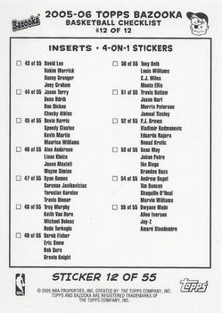 2005-06 Bazooka - 4-on-1 Stickers #12 Ricky Davis / Ron Artest / Latrell Sprewell / Kenyon Martin Back