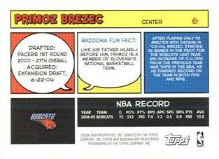 2005-06 Bazooka - Minis #6 Primoz Brezec Back