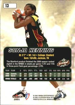 2001 Ultra WNBA #13 Sonja Henning Back