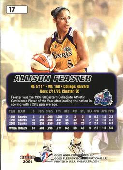2001 Ultra WNBA #17 Allison Feaster Back