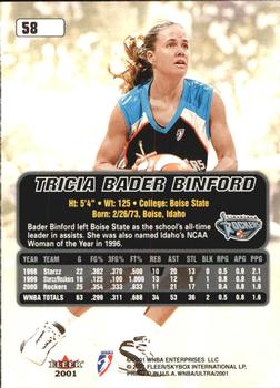 2001 Ultra WNBA #58 Tricia Bader Binford Back