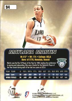 2001 Ultra WNBA #94 Maylana Martin Back