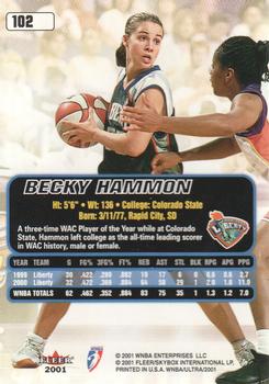 2001 Ultra WNBA #102 Becky Hammon Back