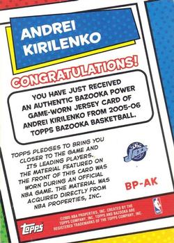 2005-06 Bazooka - Bazooka Power! Relics #BP-AK Andrei Kirilenko Back