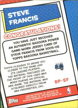 2005-06 Bazooka - Bazooka Power! Relics #BP-SF Steve Francis Back