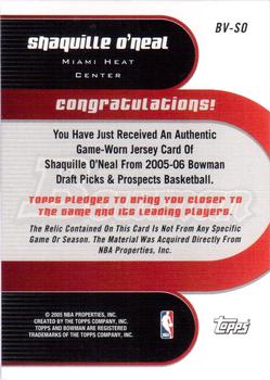 2005-06 Bowman - Bravo Relics #BV-SO Shaquille O'Neal Back