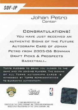 2005-06 Bowman - Signs of the Future #SOF-JP Johan Petro Back