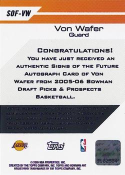 2005-06 Bowman - Signs of the Future #SOF-VW Von Wafer Back