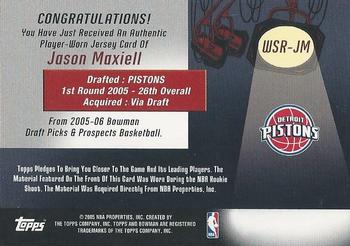 2005-06 Bowman - Welcome to the Show Relics #WSR-JM Jason Maxiell Back