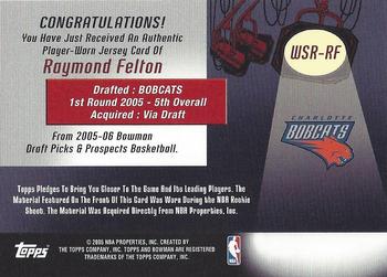 2005-06 Bowman - Welcome to the Show Relics #WSR-RF Raymond Felton Back