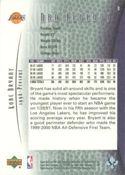 2000-01 Upper Deck Legends #8 Kobe Bryant Back