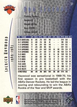 2000-01 Upper Deck Legends #51 Spencer Haywood Back