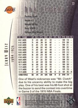 2000-01 Upper Deck Legends #72 Jerry West Back
