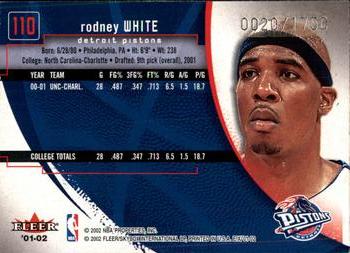 2001-02 E-X #110 Rodney White Back