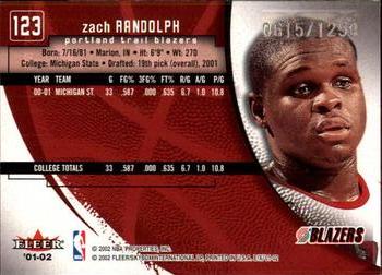 2001-02 E-X #123 Zach Randolph Back