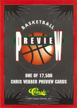 1993 Classic Draft Picks - Previews #NNO Chris Webber Back