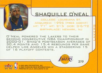 2001-02 Fleer Exclusive #29 Shaquille O'Neal Back