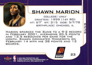 2001-02 Fleer Exclusive #23 Shawn Marion Back