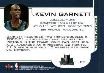 2001-02 Fleer Exclusive #25 Kevin Garnett Back