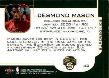 2001-02 Fleer Exclusive #42 Desmond Mason Back