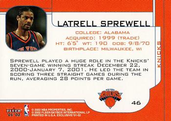 2001-02 Fleer Exclusive #46 Latrell Sprewell Back