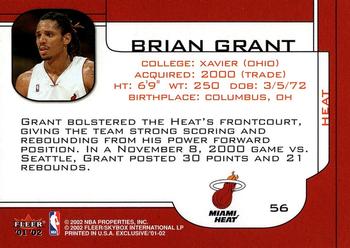 2001-02 Fleer Exclusive #56 Brian Grant Back