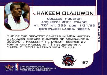 2001-02 Fleer Exclusive #57 Hakeem Olajuwon Back