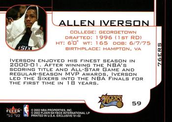 2001-02 Fleer Exclusive #59 Allen Iverson Back
